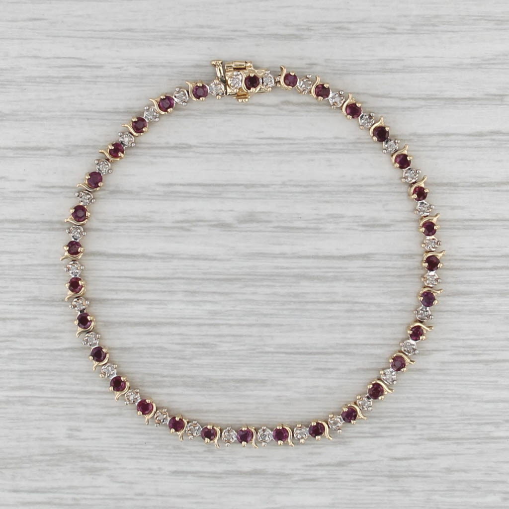 2.54ctw Ruby Diamond Tennis Bracelet 14k Yellow Gold 7" 3.6mm