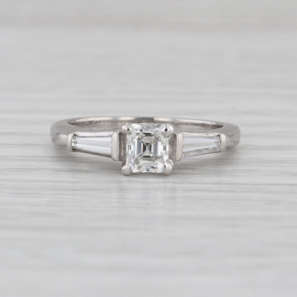 0.87ctw Emerald Cut Diamond Engagement Ring Platinum Size 5.25