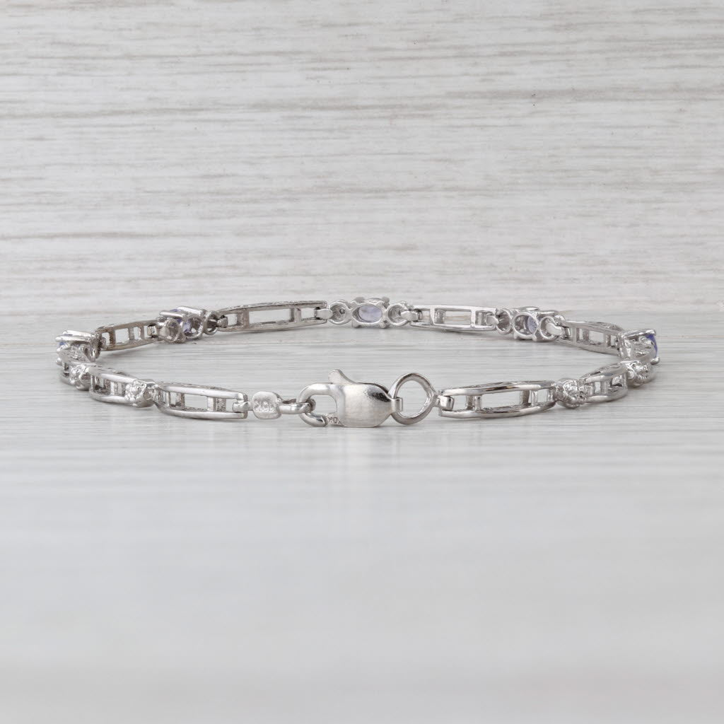 0.55ctw Tanzanite Diamond Tennis Bracelet 7" 3mm 10k White Gold