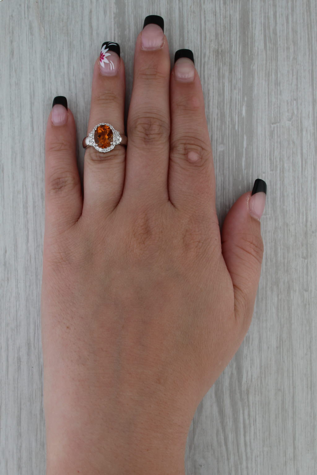 2.83ctw Oval Citrine Diamond Halo Ring 14k White Gold Size 5.25
