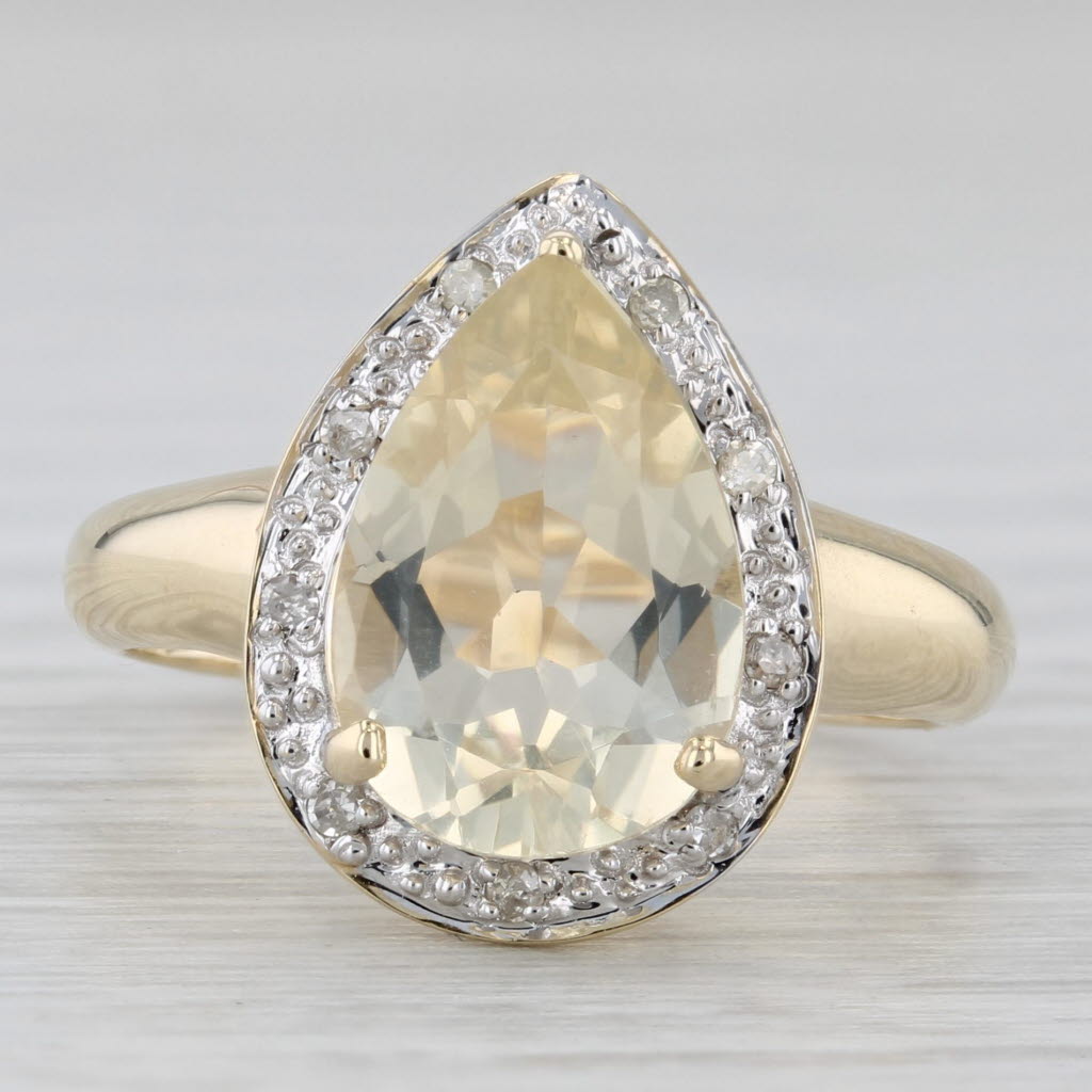 Gray 2.22ctw Pear Plagioclase Feldspar Diamond Halo Ring 10k Yellow Gold Size 6.25