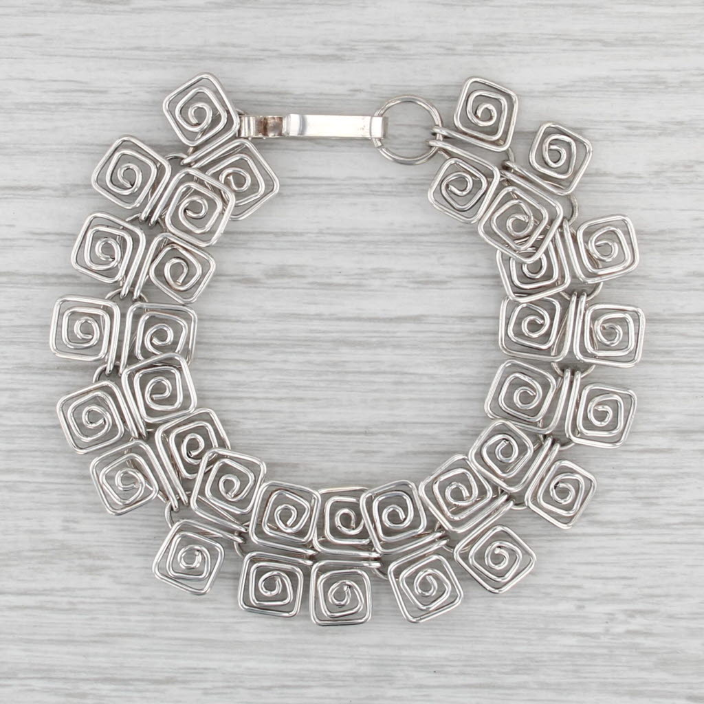 Handmade Swirl Chain Bracelet Sterling Silver 7.75" 18.8mm Mexico Statement