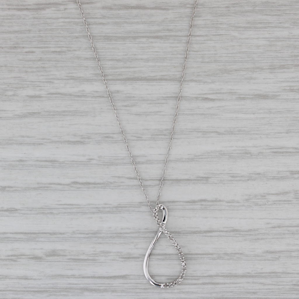 Gray New 0.10ctw Diamond Teardrop Figure 8 Pendant Necklace 10k White Gold 18"