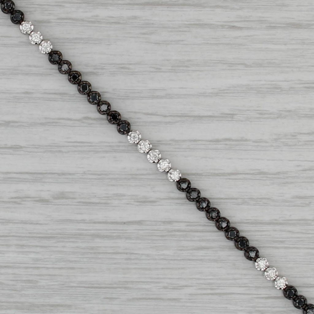 1.74ctw Black White Diamond Tennis Bracelet 14k White Gold Rhodium 7.25" 3.5mm