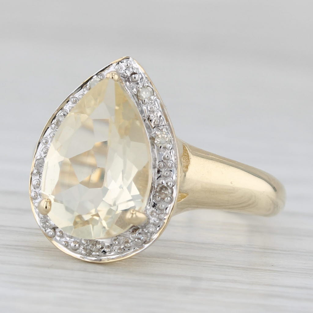 Light Gray 2.22ctw Pear Plagioclase Feldspar Diamond Halo Ring 10k Yellow Gold Size 6.25