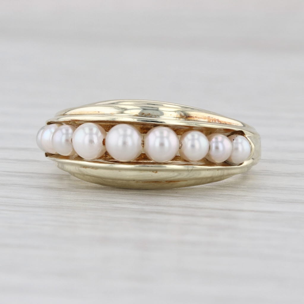 Graduated Cultured Pearl Beveled Ring 14k Yellow Gold Size 6