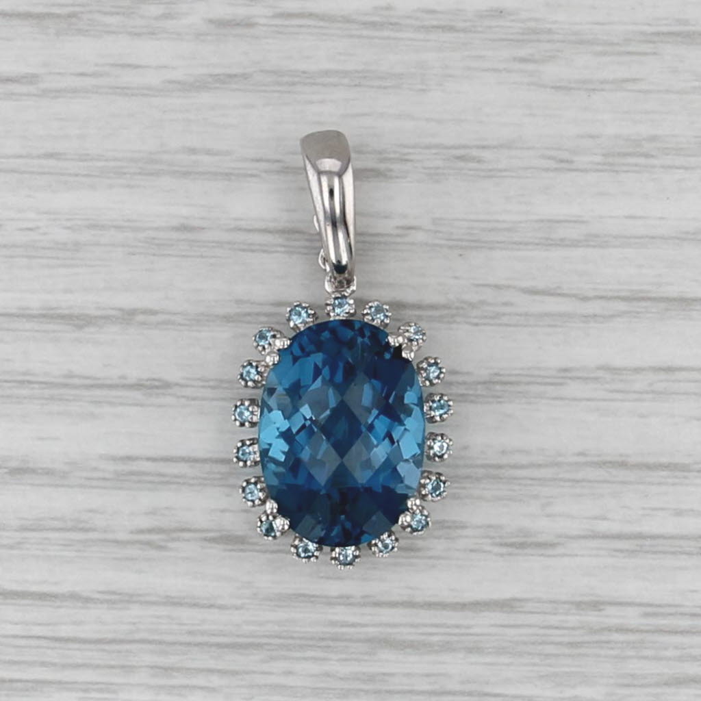 16.94ctw Oval London Blue Topaz Halo Pendant 14k White Gold Enhancer Bail
