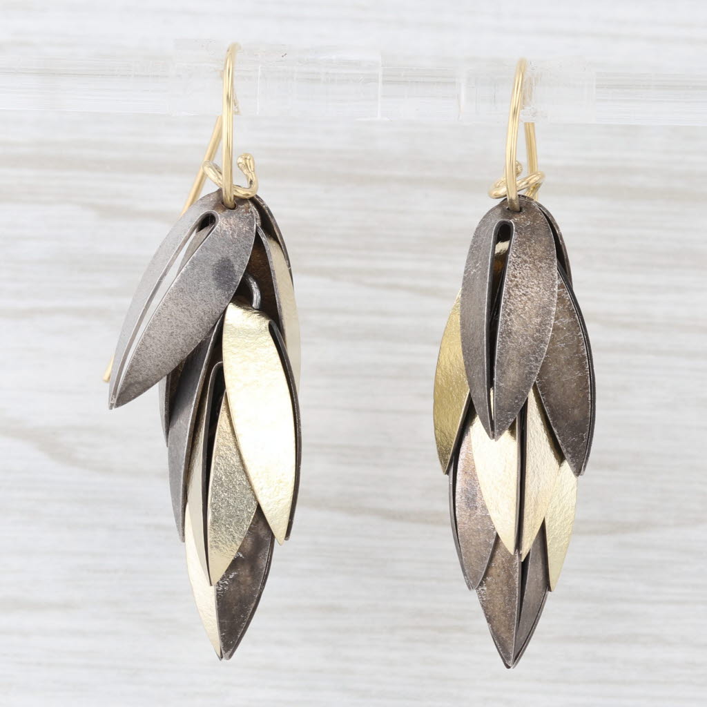 Light Gray Jayne Redman Cactus Flower Dangle Earrings 14k Gold Sterling Silver Hook Posts