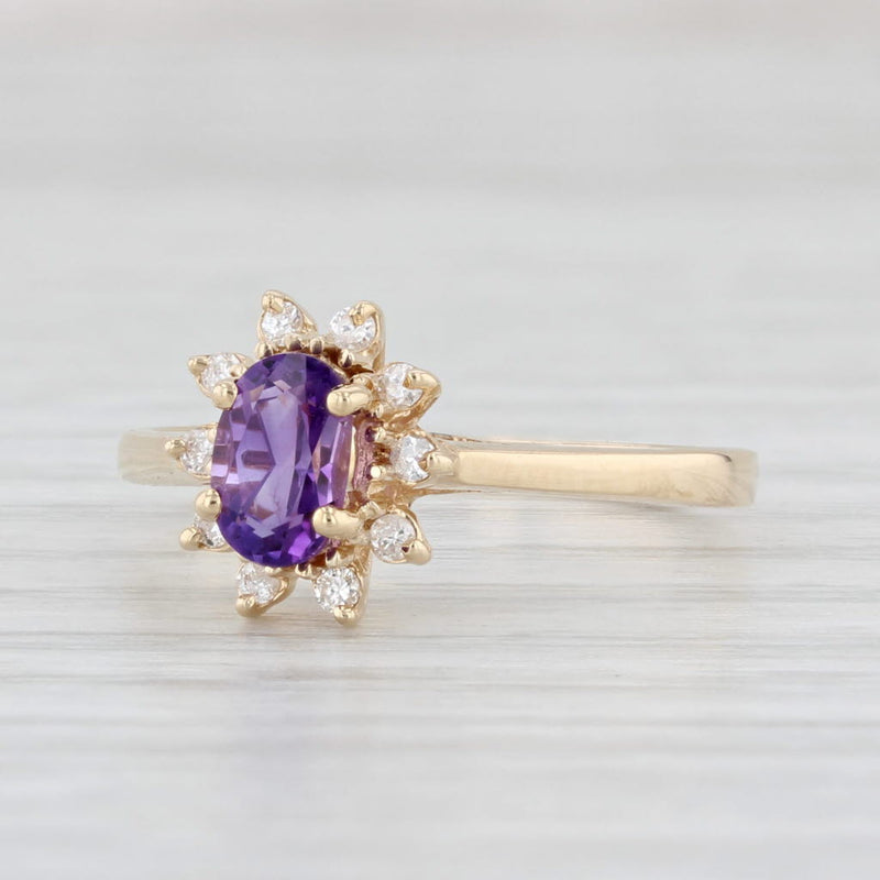 Light Gray 0.50ctw Amethyst Diamond Halo Ring 14k Yellow Gold Size 6