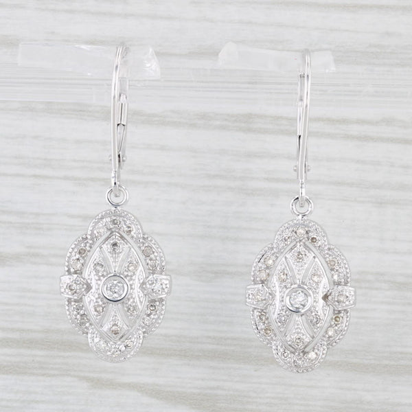 0.25ctw Diamond Dangle Earrings 14k White Gold Ornate Openwork Lever Backs