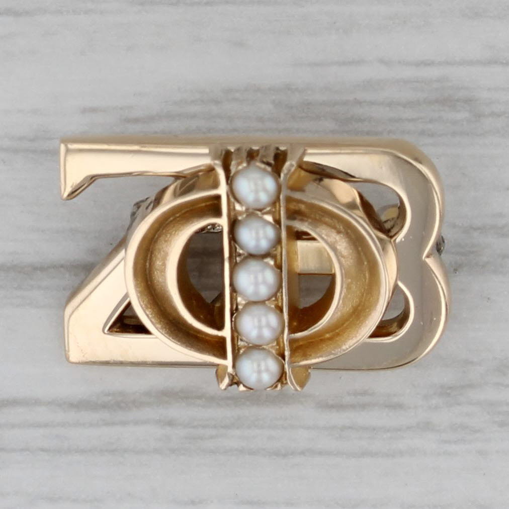 Gray Zeta Phi Beta Sorority Badge 10k Yellow Gold Pearl Greek Pin