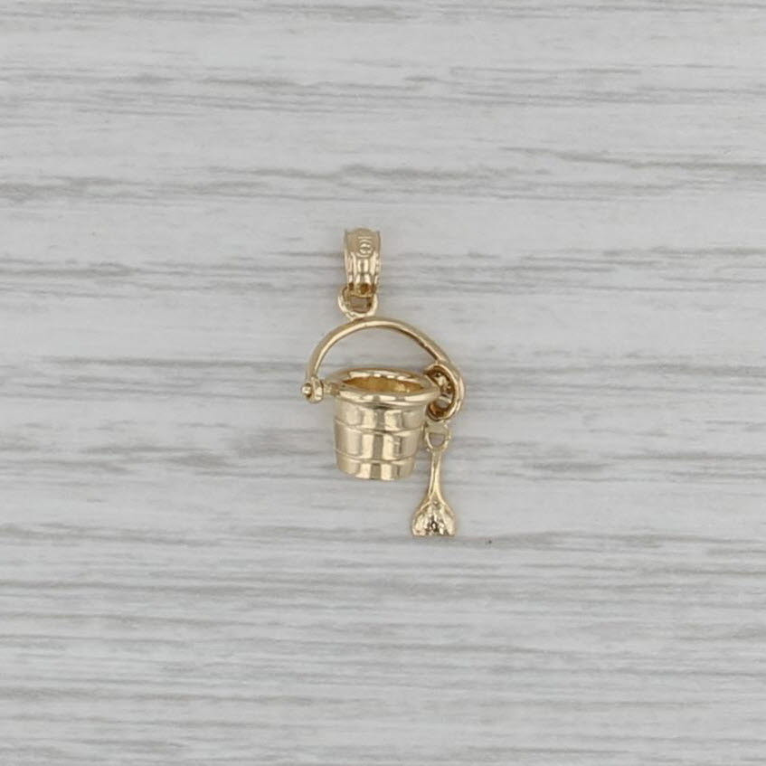 Sand Bucket & Shovel Pendant 14k Yellow Gold Small Charm Beach Nautical Jewelry