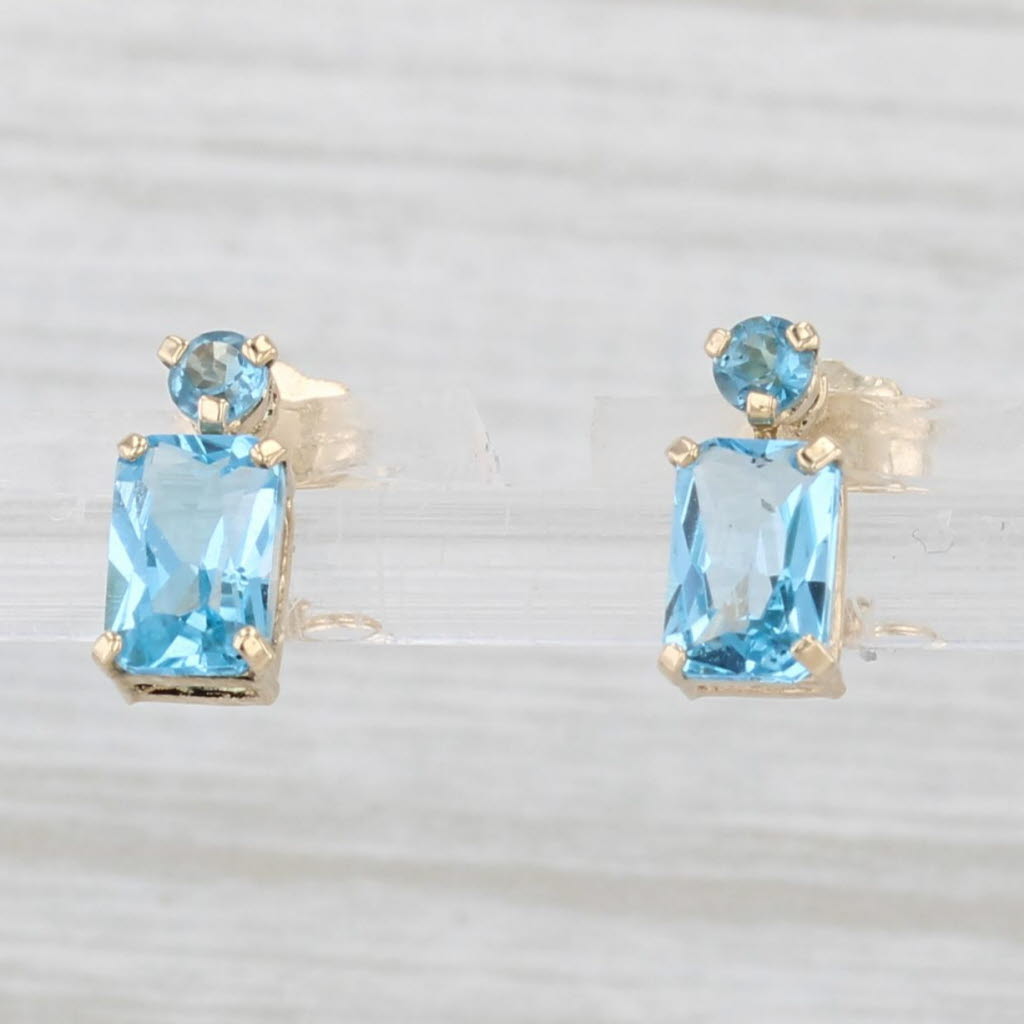 Light Gray 1.51ctw Blue Topaz Stud Earrings 14k Yellow Gold Small Drops