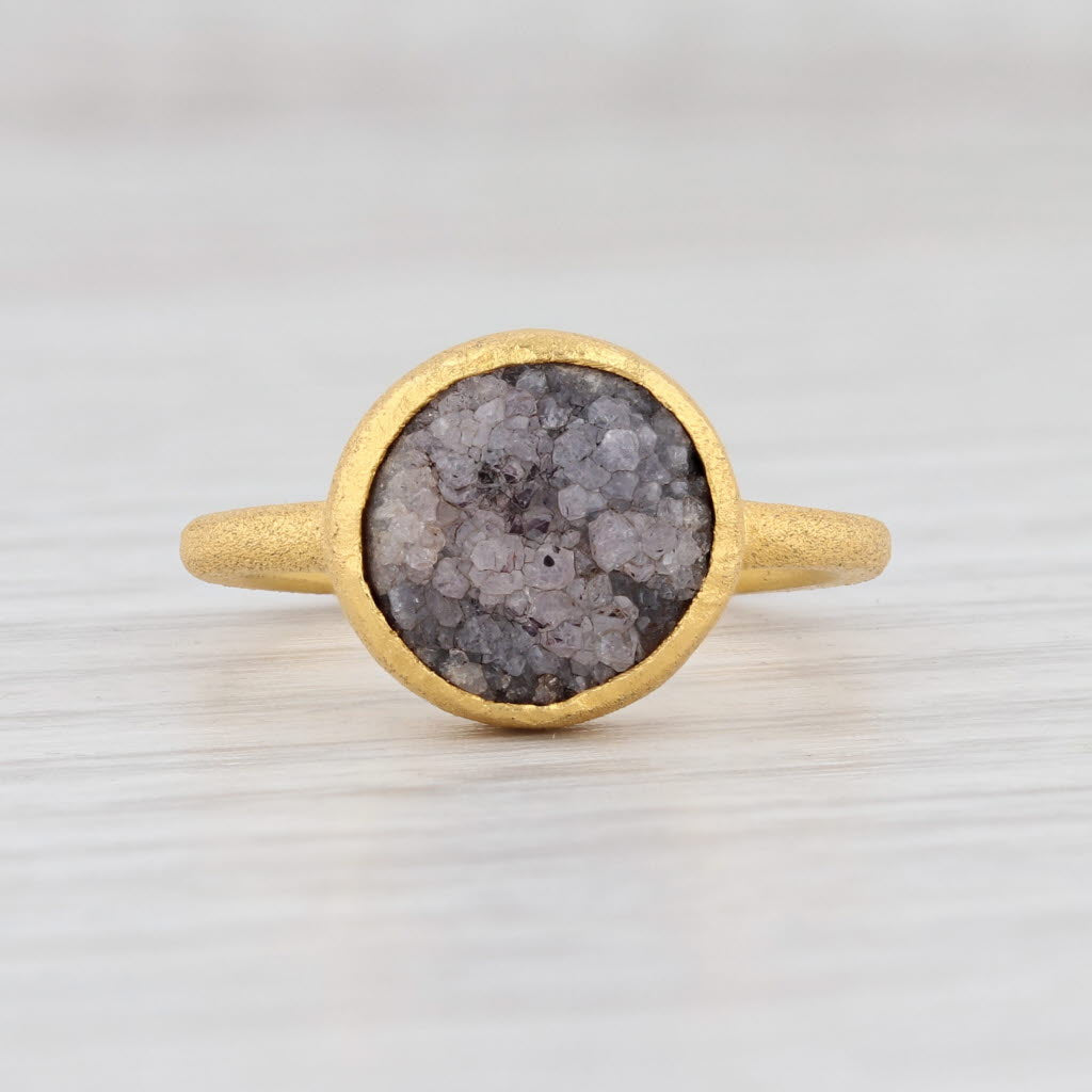 New Nina Wynn Ring Black Druzy Quartz Sterling Silver 22k Gold Vermeil Size 6