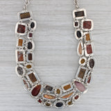Citrine Pearl Chalcedony Fossil Necklace Sterling Silver Stone Bib Statement 16"