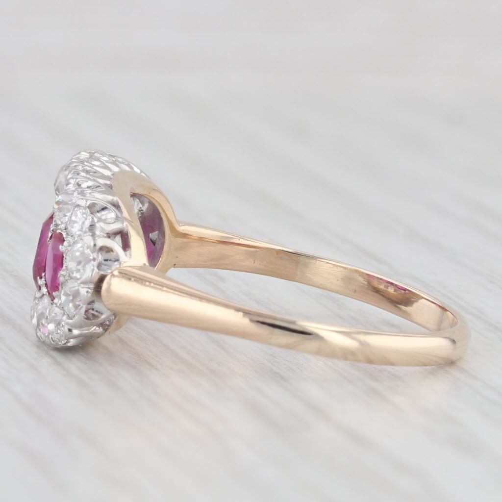 Light Gray 2.03ctw Vintage Ruby Diamond Ring 10k Yellow Gold Platinum Size 8.75