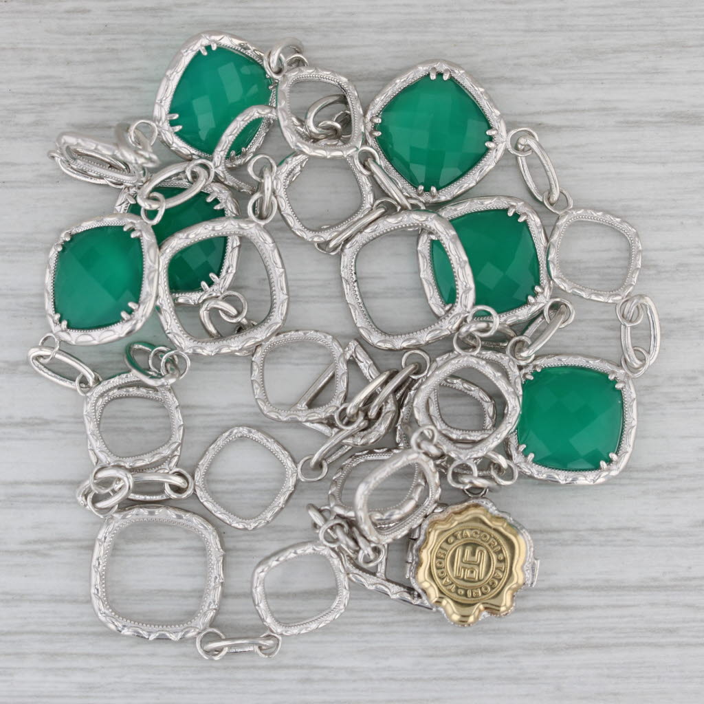 Gray Tacori Green Chalcedony 3-Chain Bracelet Sterling Silver 18k Gold 7.25"