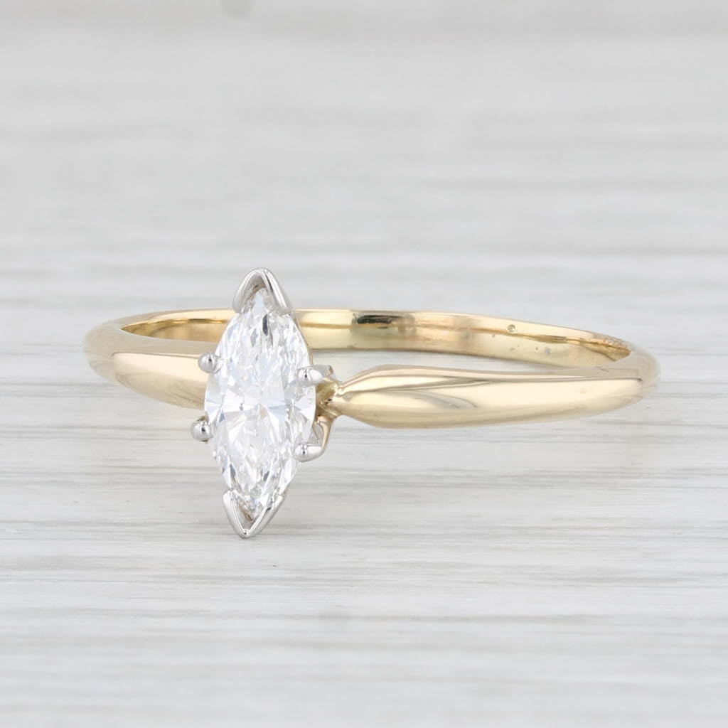 Light Gray 0.56ct VS2 Marquise Solitaire Diamond Engagement Ring 14k Yellow Gold Size 9