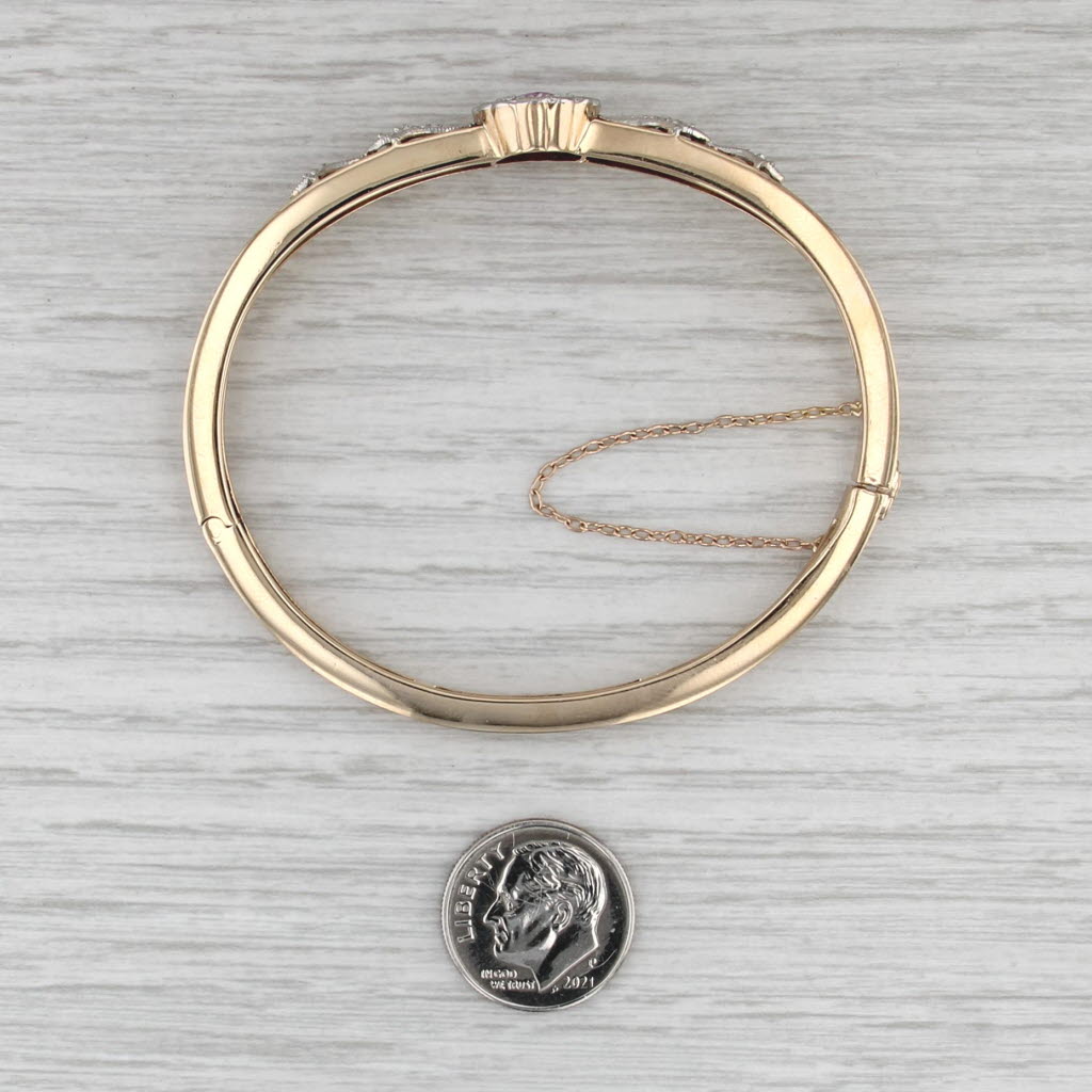 GIA Pink Lab Grown Sapphire Diamond Halo Bangle Bracelet 14k Yellow Gold 6.75"