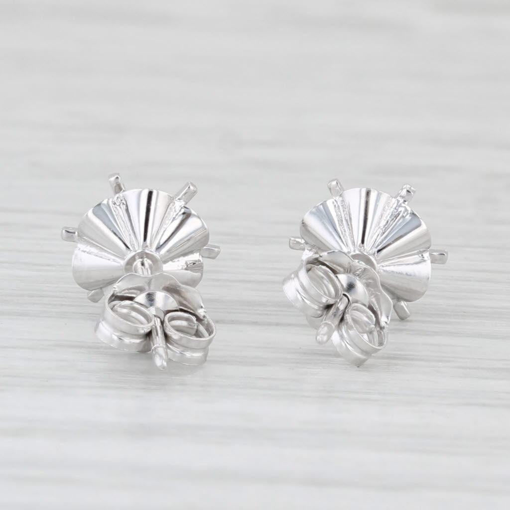 Light Gray Vintage Diamond Buttercup Stud Earrings 14k White Gold Solitaire Studs