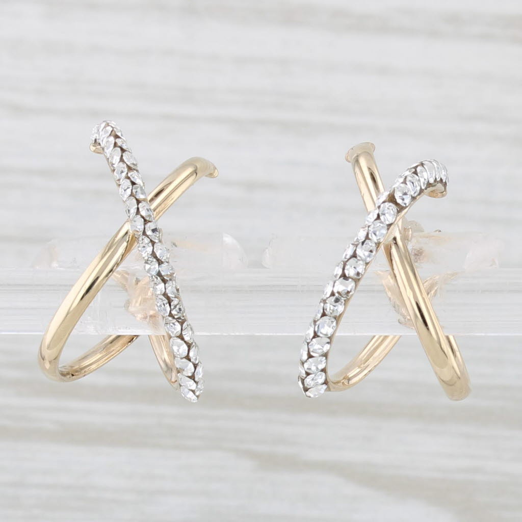 Light Gray Glass X Drop Earrings 14k Yellow Gold Snap Top Posts
