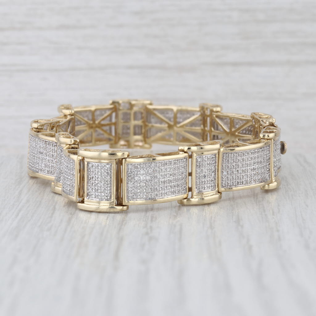 1.70ctw Pave Diamond Link Bracelet 10k Yellow White Gold 8.25" 12.4mm