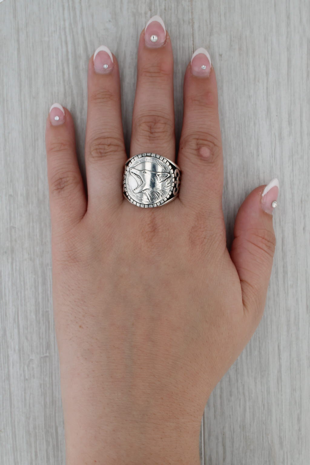 Howling Wolf Coin Ring Sterling Silver Size 13 Biker Ring