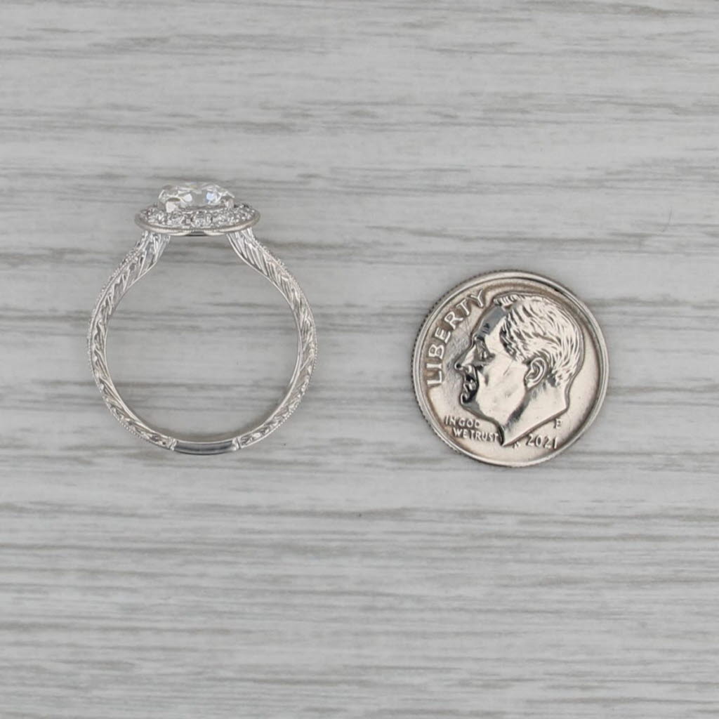 1.58ctw Lab Grown Diamond Halo Wheat Engagement Ring 14k White Gold Sz 6.75 IGI