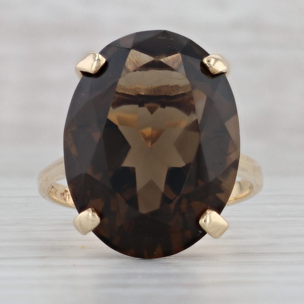 Gray Smoky Quartz Oval Solitaire Ring 10k Yellow Gold Size 8.75