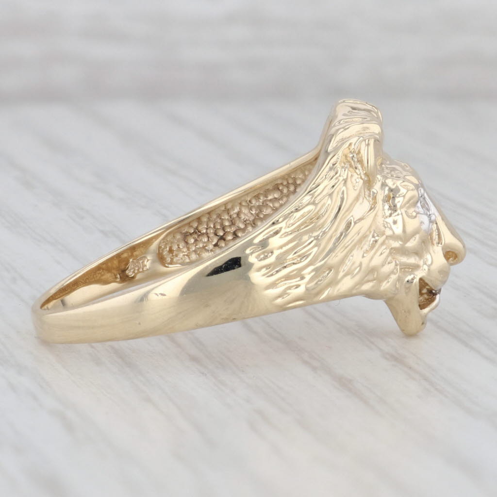 Gray Diamond Lion Ring 10k Yellow Gold Size 13.25 Statement Animal Jewelry