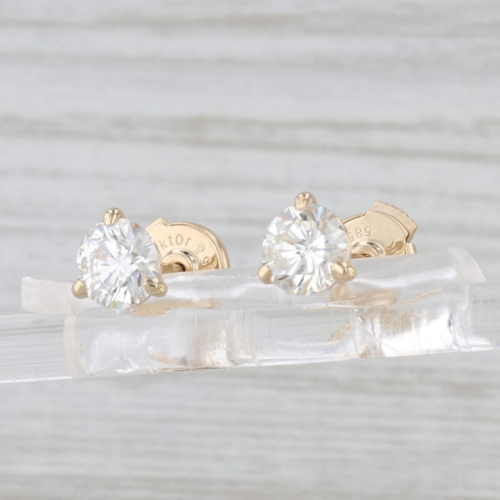 1.11ctw Diamond Solitaire Stud Earrings 14k Yellow Gold Round Studs GIA