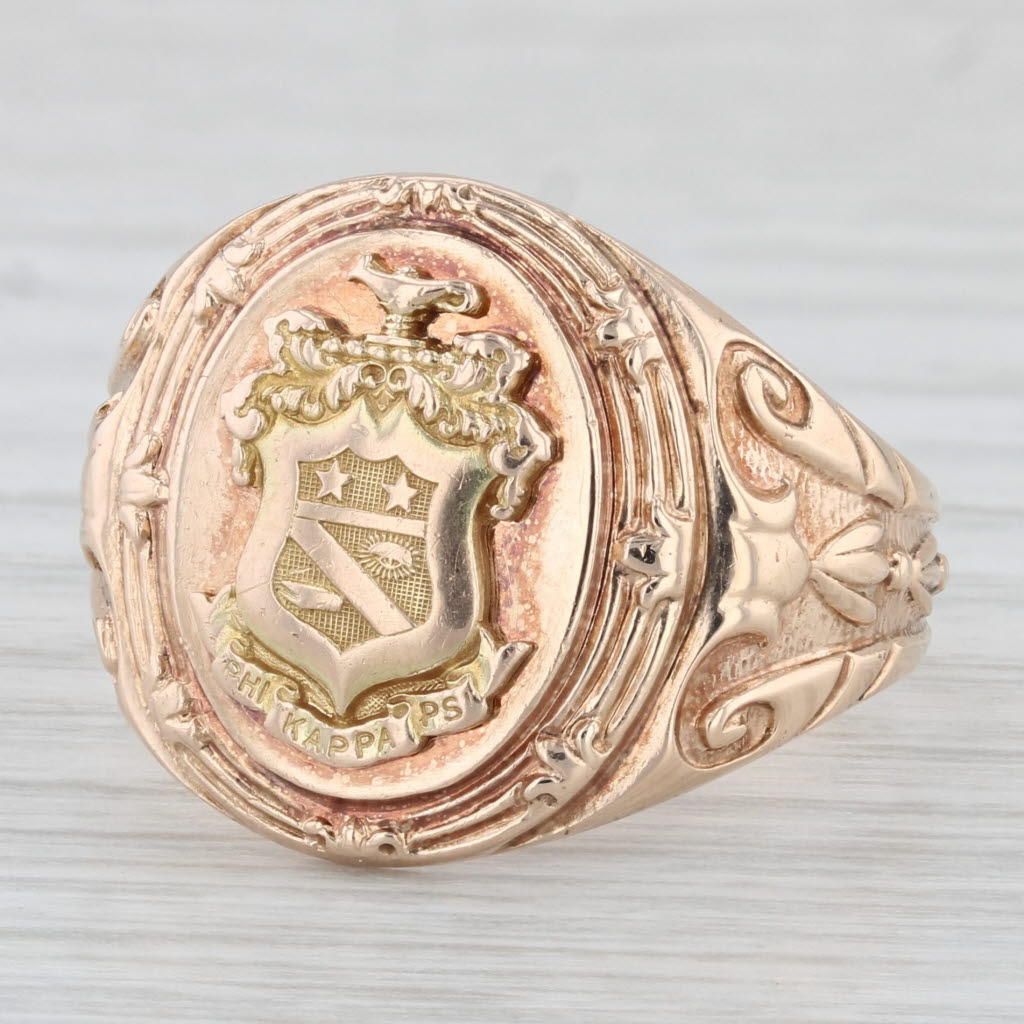 Light Gray Phi Kapp Psi Signet Ring Vintage 10k Yellow Gold Greek Fraternity Size 10.25