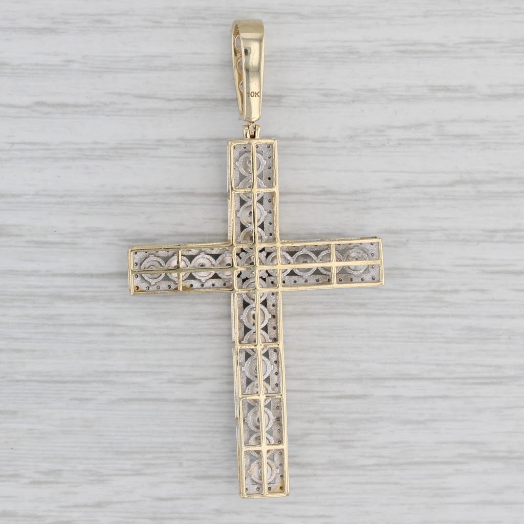 Gray Large 2ctw Diamond Cross Pendant 10k Yellow Gold Religious Jewelry