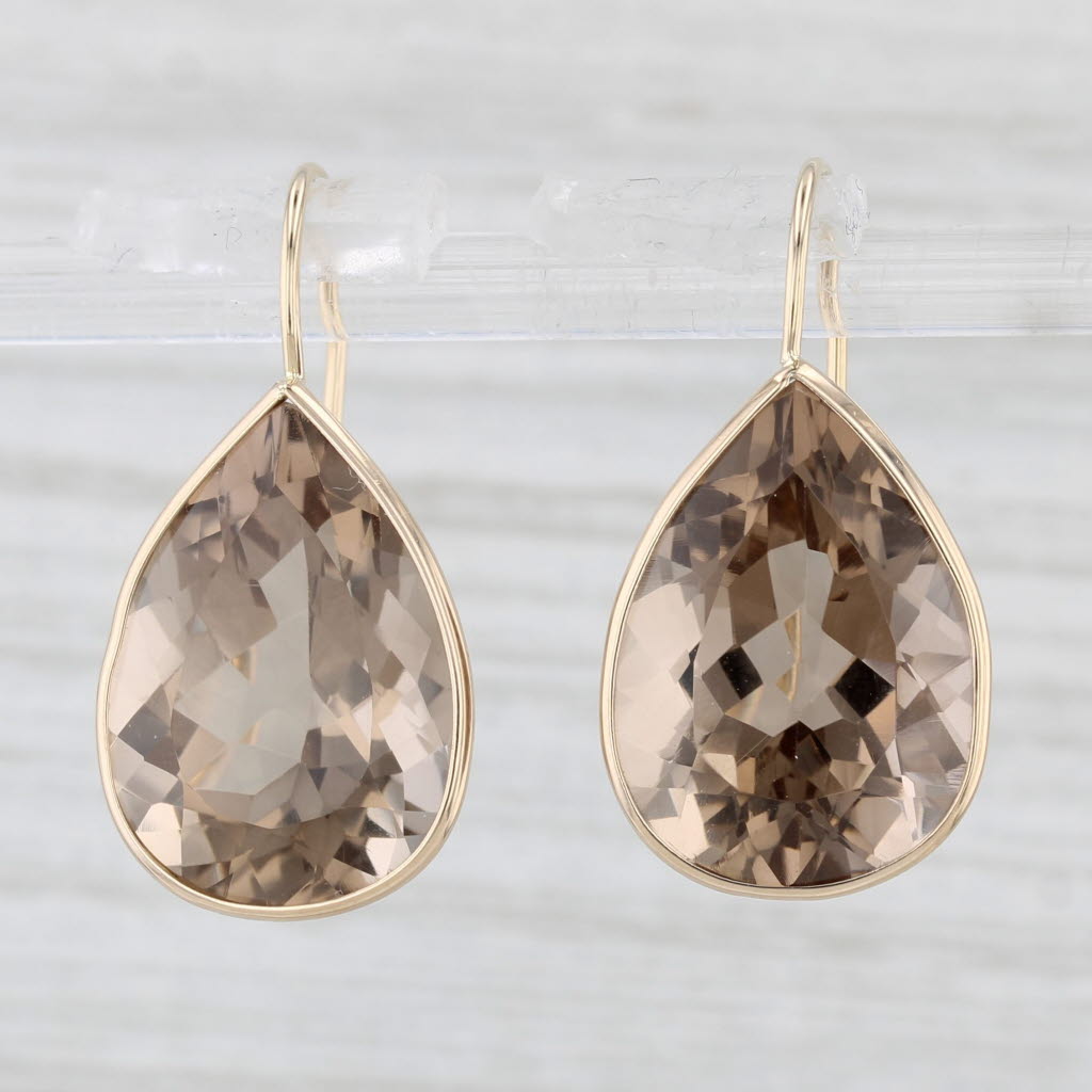 Light Gray 39.50ctw Smoky Quartz Teardrop Earrings 14k Yellow Gold Hook Post Drops