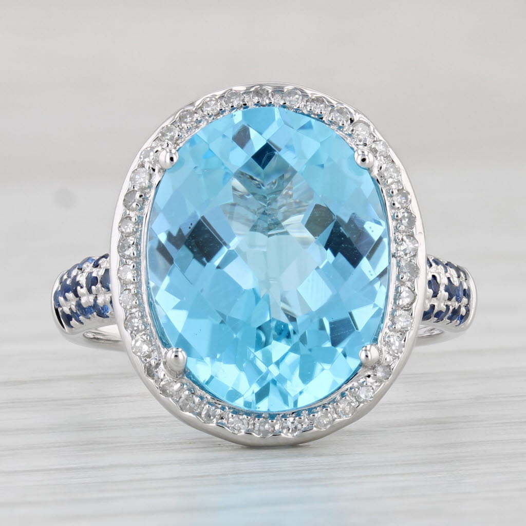 Light Gray 9.54ctw Blue Topaz Sapphire Diamond Halo Ring 14k White Gold Size 8.25