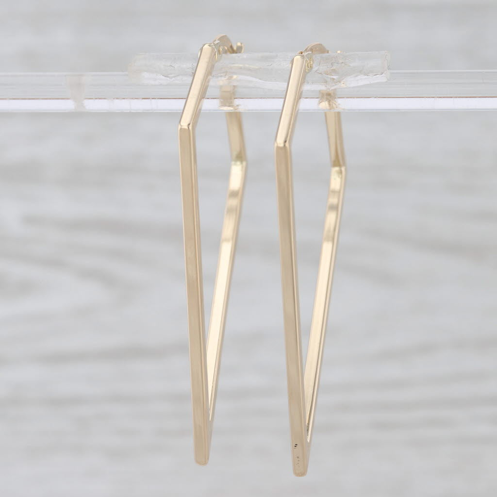 Kite Shaped Hoop Earrings 14k Yellow Gold Snap Top Posts Abstract Hoops