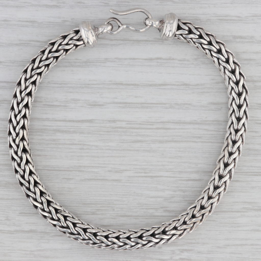 Gray Wheat Chain Bracelet Sterling Silver Ring & Hook Clasp 7.75" 6.5mm