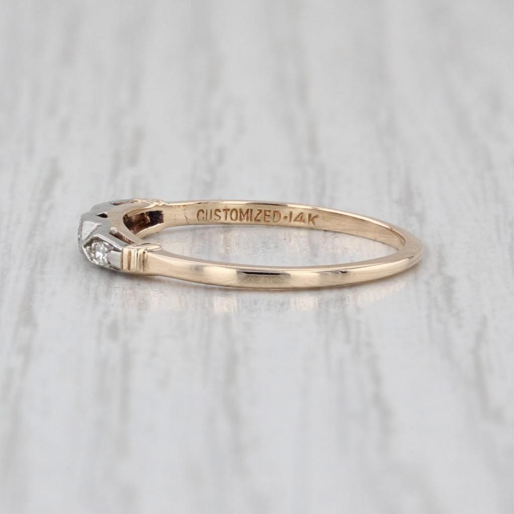 Vintage Diamond 3-Stone 14k White Yellow Gold Wedding Band Size 6.5 Stackable