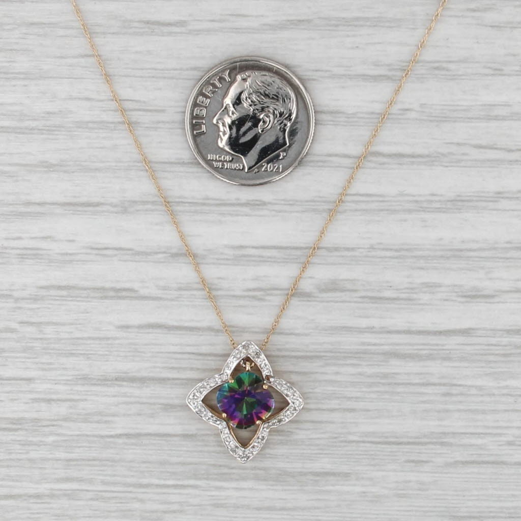 1.73ctw Mystic Topaz Diamond Pendant Necklace 14k Yellow Gold 18.5" Rope Chain