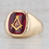 Gray Masonic Signet Ring 10k Gold Lab Created Ruby Square Compass Blue Lodge Sz 10.5