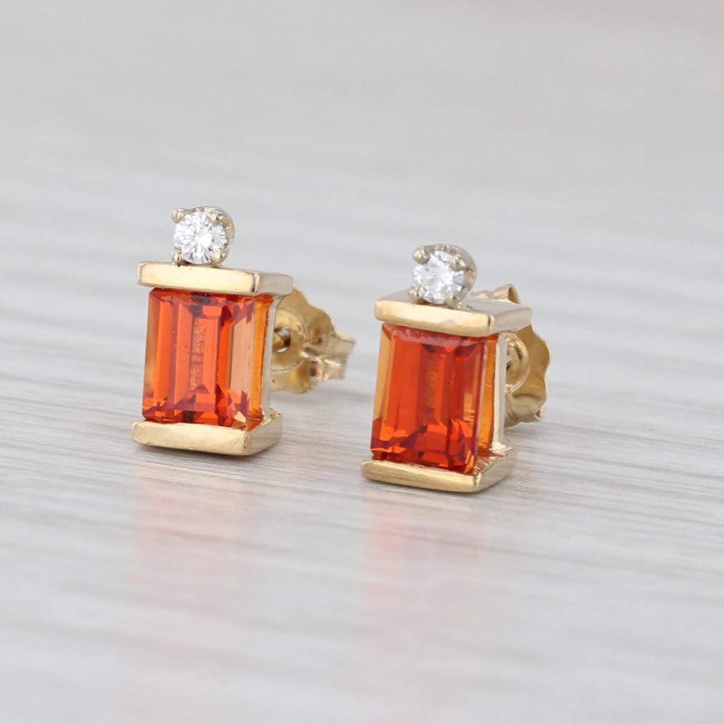 Lab Created Orange Sapphire Diamond Stud Earrings 14k Yellow Gold Studs