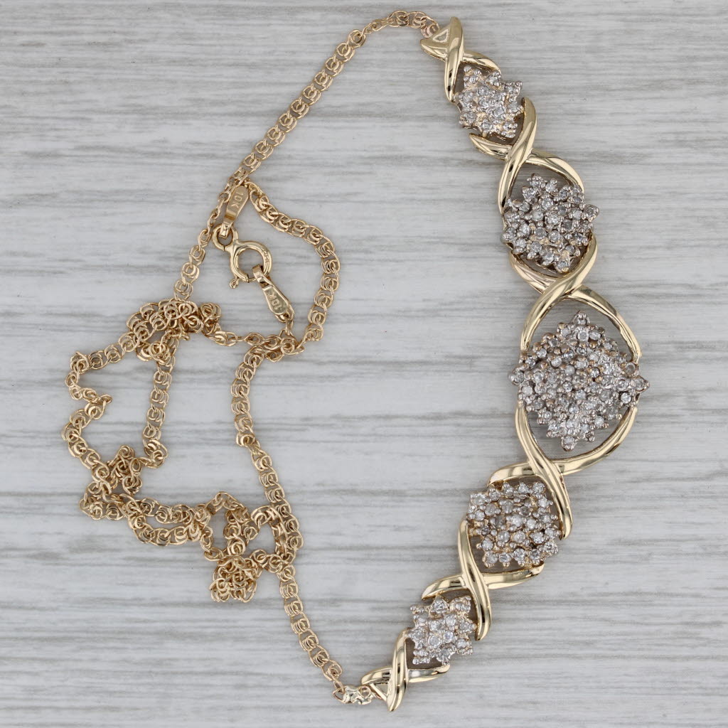 Gray 0.50ctw Diamond Clusters Necklace 10k Yellow Gold 16.75 Curb Chain