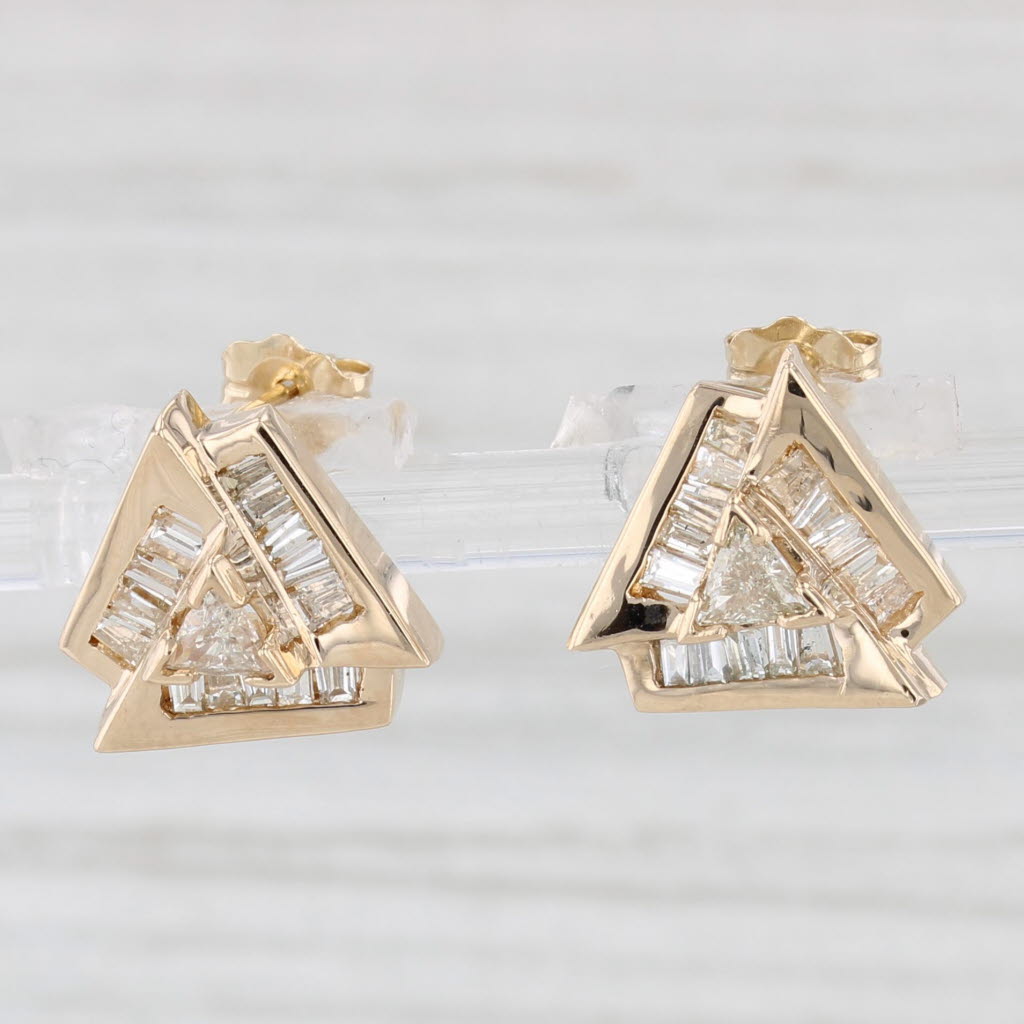 Light Gray 0.94ctw Diamond Triangle Stud Earrings 14k Yellow Gold