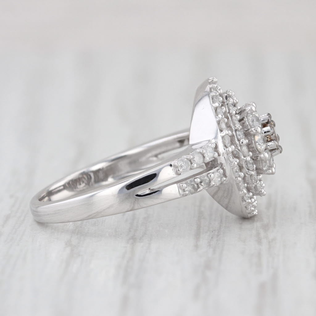 1.26ctw Diamond Halo Engagement Ring 10k White Gold Size 7 Champagne Center