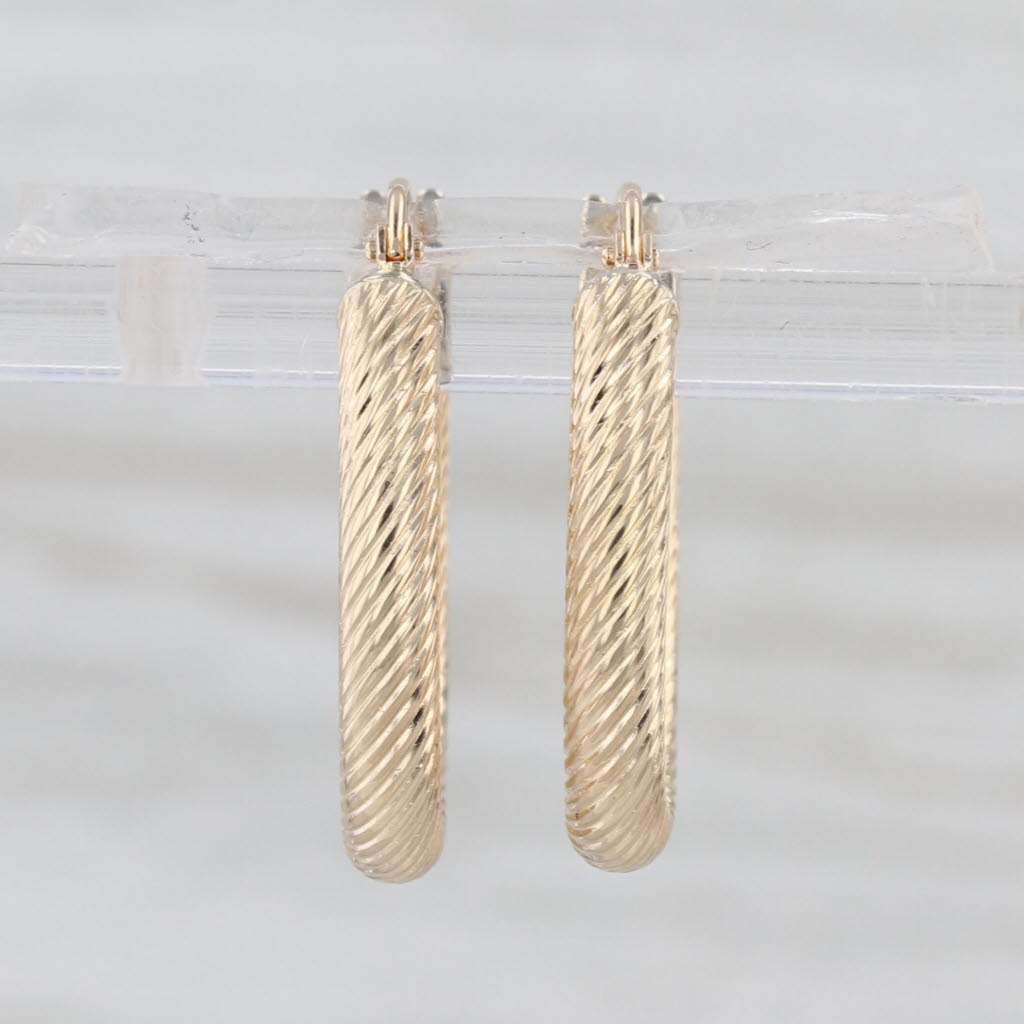 Twist Oval Hoop Earrings 14k Yellow Gold Snap Top Hoops
