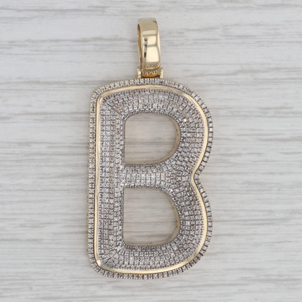 Gray 1ctw Pave Diamond Letter Initial B Pendant 10k Yellow Gold Statement