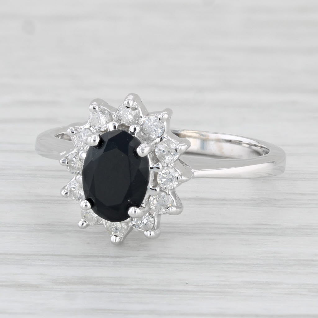 Light Gray Oval Onyx Diamond Halo Ring 14k White Gold Size 6.25 Engagement