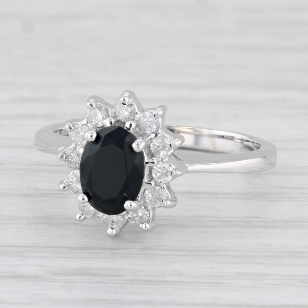 Oval Onyx Diamond Halo Ring 14k White Gold Size 6.25 Engagement