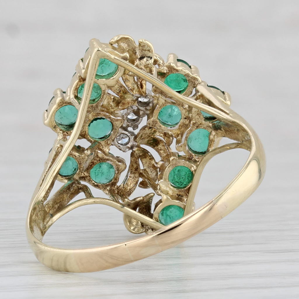 Gray 1.25ctw Emerald Diamond Cluster Flower Ring 14k Yellow Gold Size 12.75