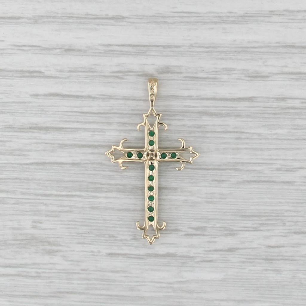 0.45ctw Emerald Diamond Cross Pendant 14k Yellow Gold